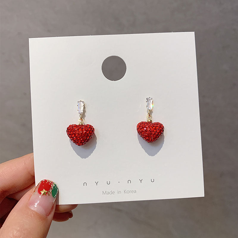 S925 Silver Needle New Year Red Peach Heart Earrings-Jewearrings