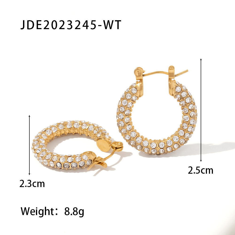 New Fashion Wild 18K Gold Plated White Square Crystal Zircon Hoop Earrings-Jewearrings