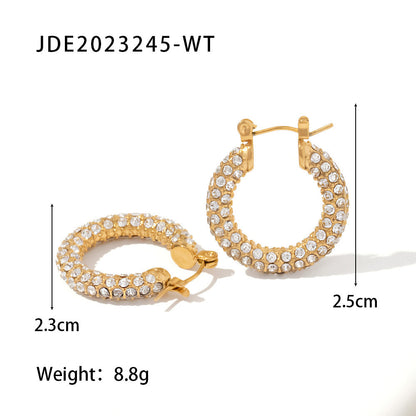 New Fashion Wild 18K Gold Plated White Square Crystal Zircon Hoop Earrings-Jewearrings