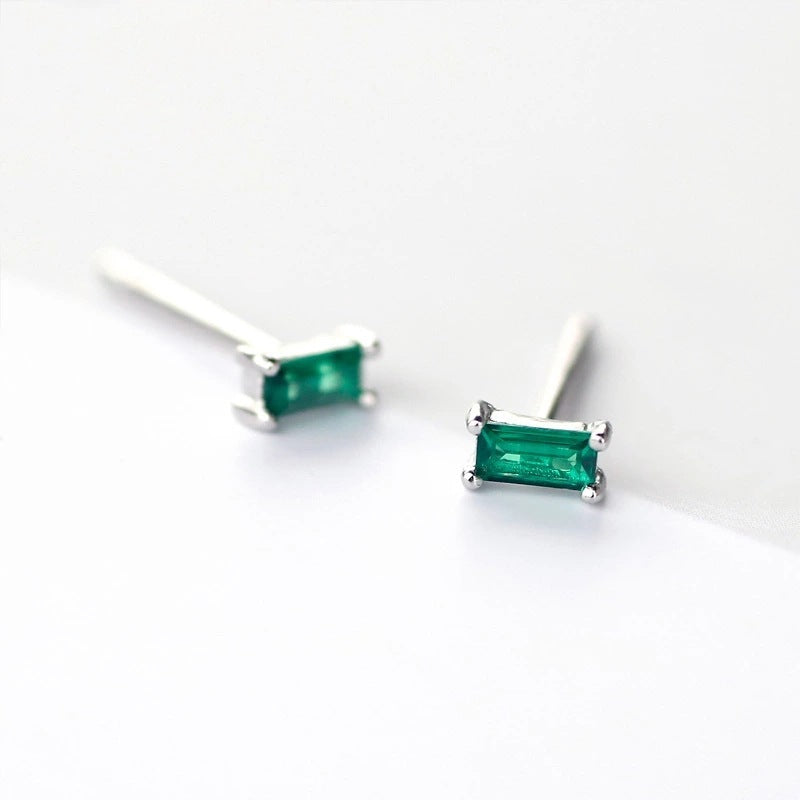 Electroplating Crystal Emerald Stud Earrings Rectangular-Jewearrings