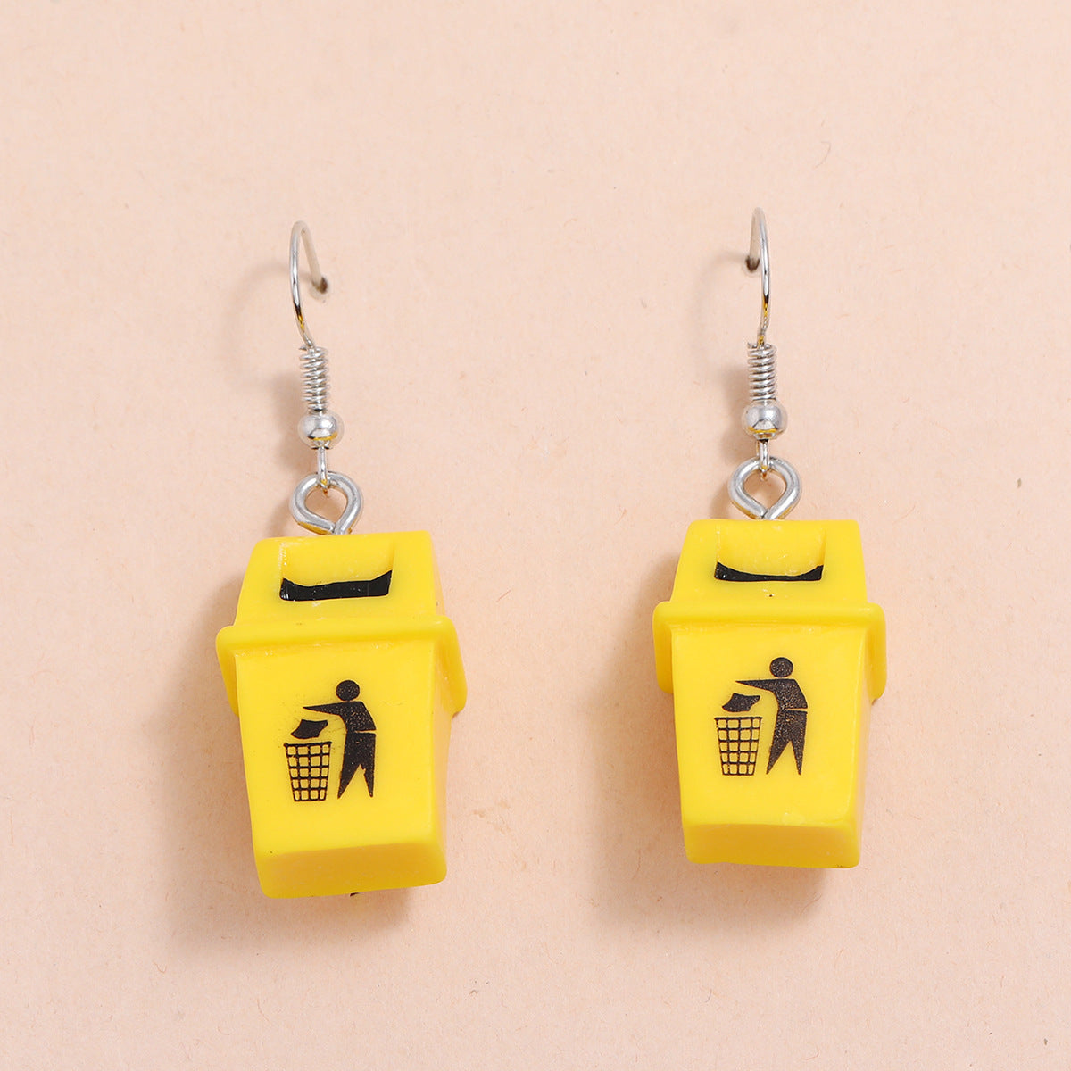 Personalized Clip Earrings Yellow Resin Trash Can Trash Can Creative Earrings-Jewearrings