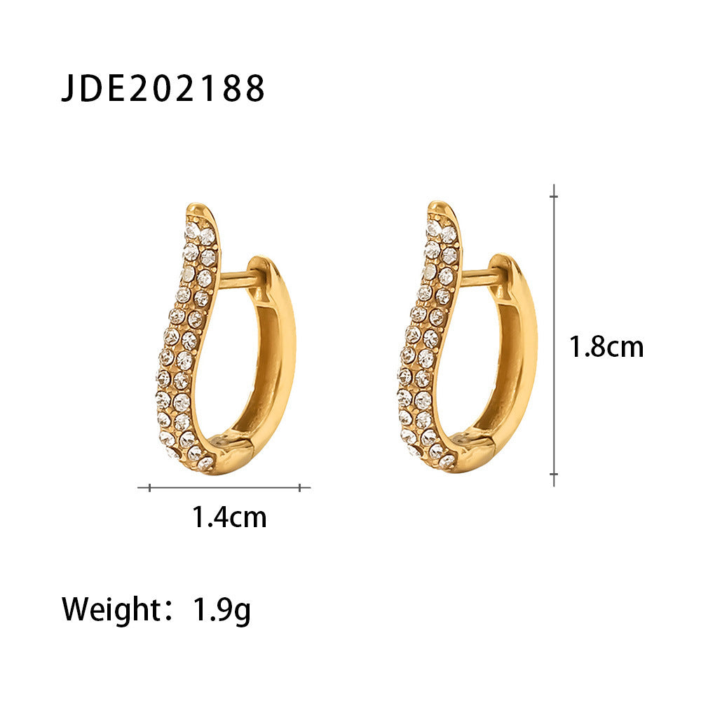 New Fashion Wild 18K Gold Plated White Square Crystal Zircon Hoop Earrings-Jewearrings