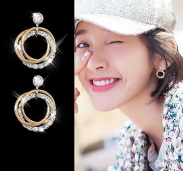 925 silver needle double ring drill ring earrings wild personality hit color earrings simple temperament earrings cold wind earrings female-Jewearrings