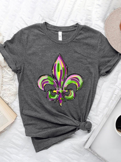 Mardi Gras Graphic Round Neck Short Sleeve T-Shirt-Jewearrings