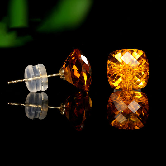 Pair Of Gold Square Crystal Stud Earrings-Jewearrings