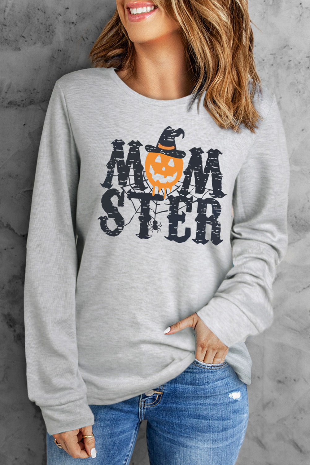 Round Neck Long Sleeve MOMSTER Graphic Sweatshirt-Jewearrings