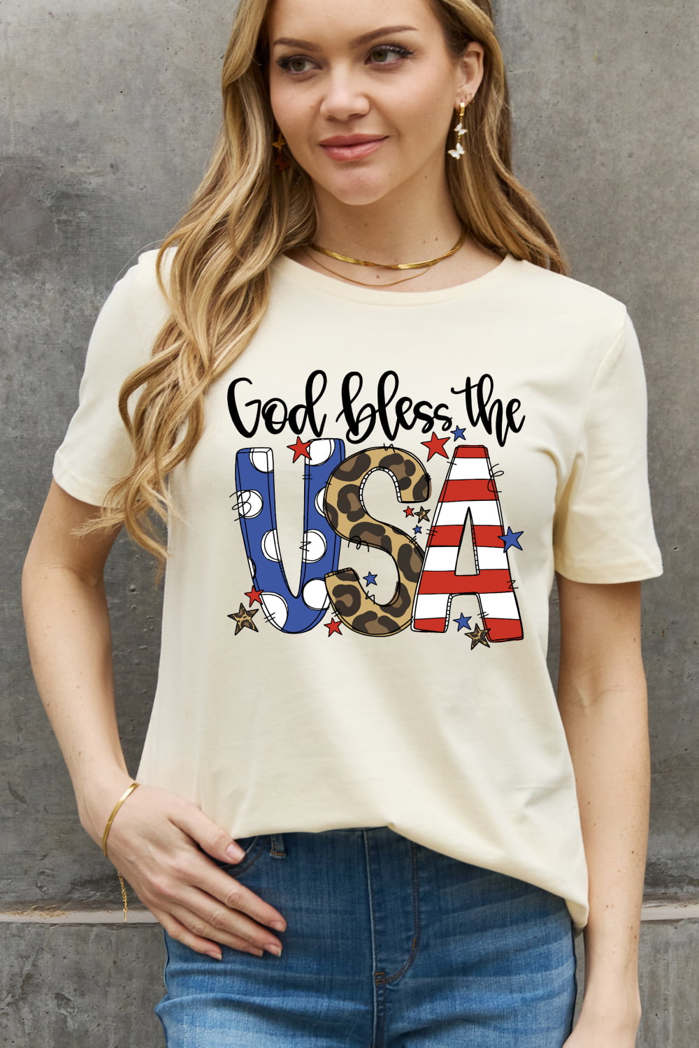 Simply Love Full Size GOD BLESS THE USA Graphic Cotton Tee-Jewearrings