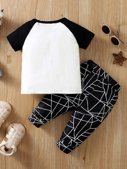 Round Neck Raglan Sleeve T-Shirt and Printed Pants Set-Jewearrings