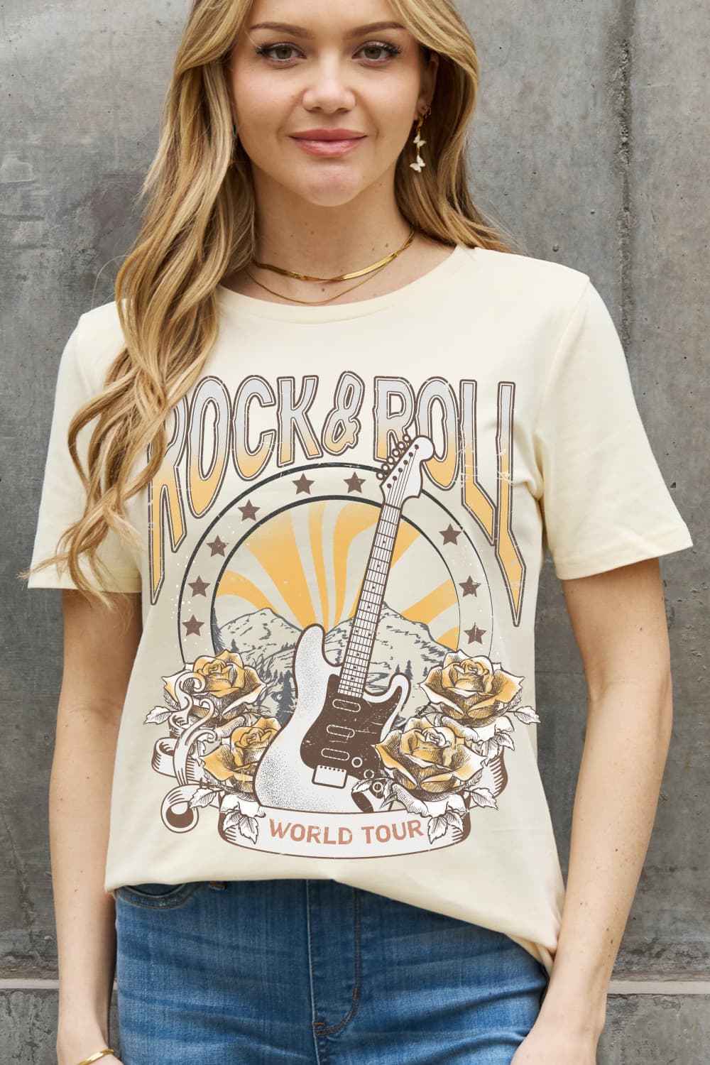 Simply Love Simply Love Full Size ROCK & ROLL WORLD TOUR Graphic Cotton Tee-Jewearrings