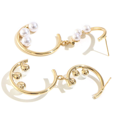 Silver Needle Pearl Earrings Female Korean Temperament Two Layers-Jewearrings