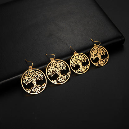 Vintage World Tree Real Gold Women's Earrings-Jewearrings