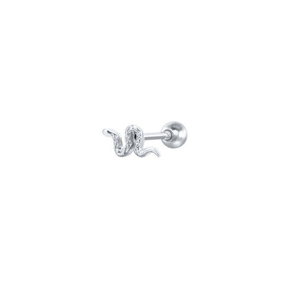 Sterling Silver Mini Snake Pierced Thread Stud Earrings With Diamonds-Jewearrings