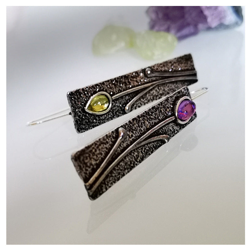 Colorful Amethyst Gem Earrings Europe And America Creative Flower Vintage Thai Silver Earrings For Women-Jewearrings