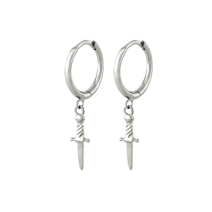 Small Dagger Short Knife Sterling Silver Earrings-Jewearrings