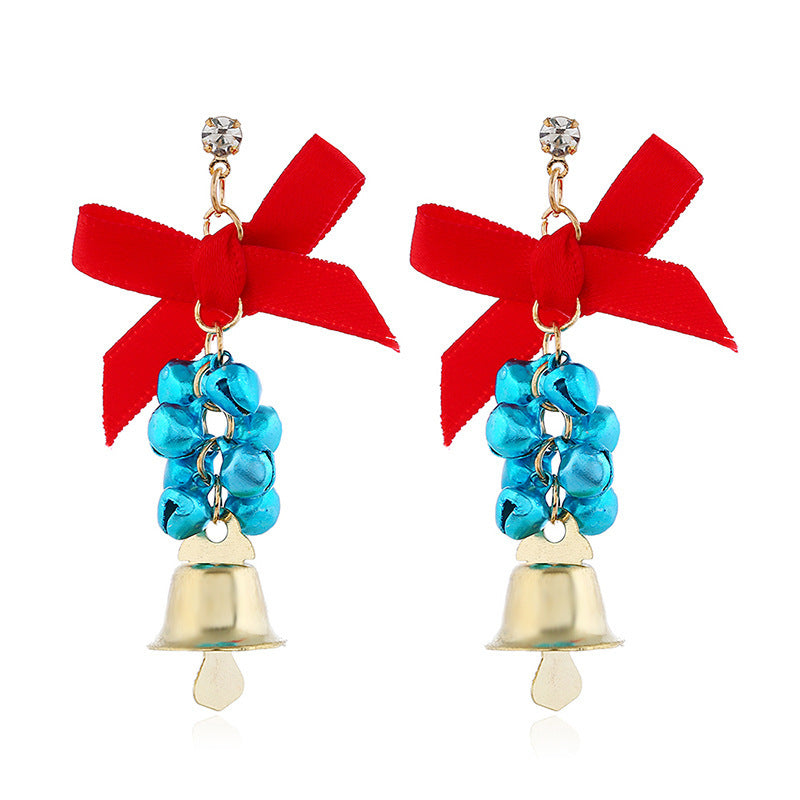 European And American Creative Christmas Bow Bell Earrings-Jewearrings