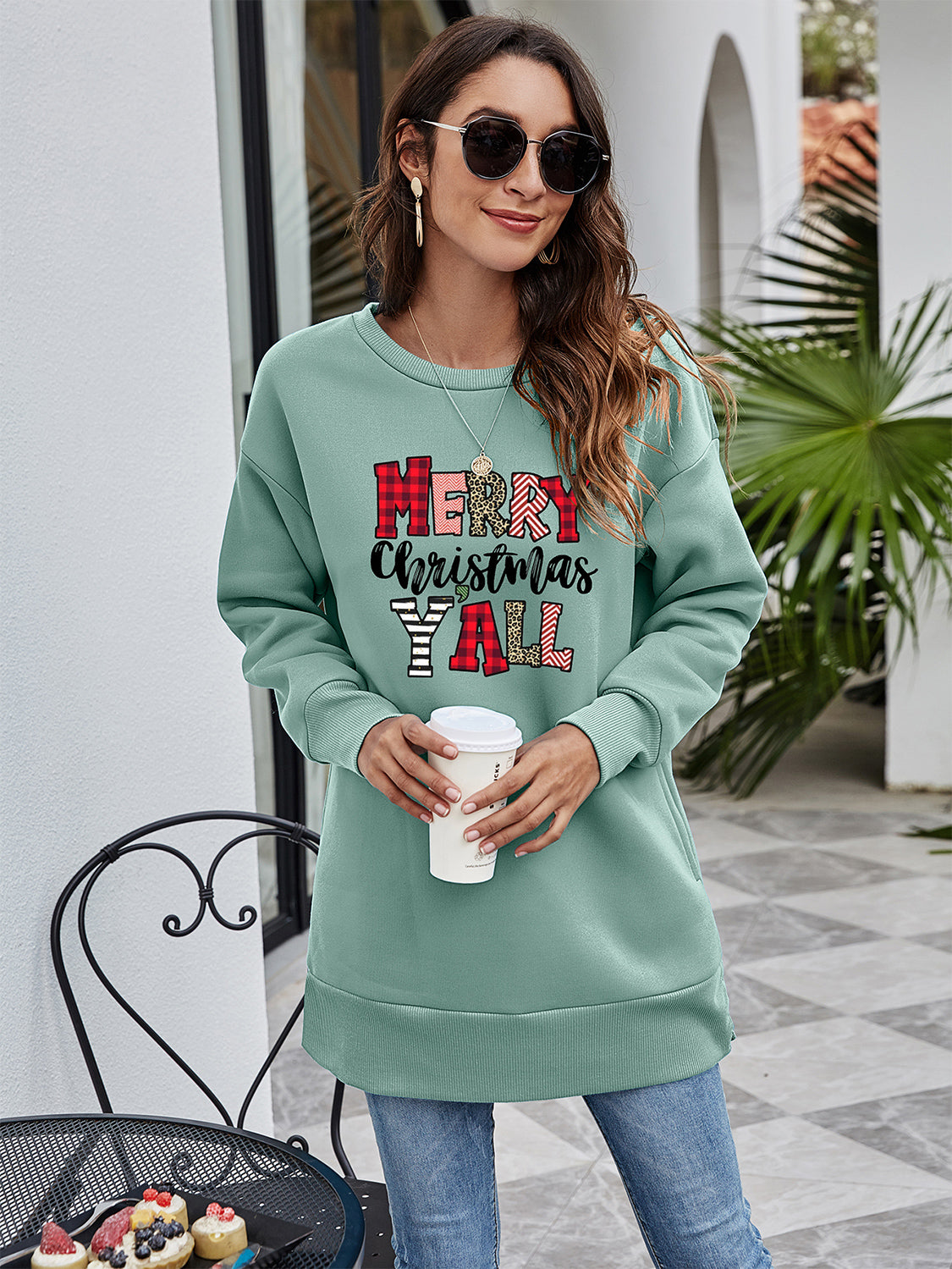 MERRY CHRISTMAS Y'ALL Graphic Sweatshirt-Jewearrings