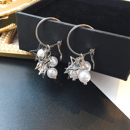 Pentagram Pearl Earrings-Jewearrings