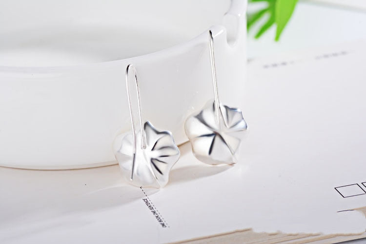 Ladies Silver Pearl Lotus Earrings-Jewearrings