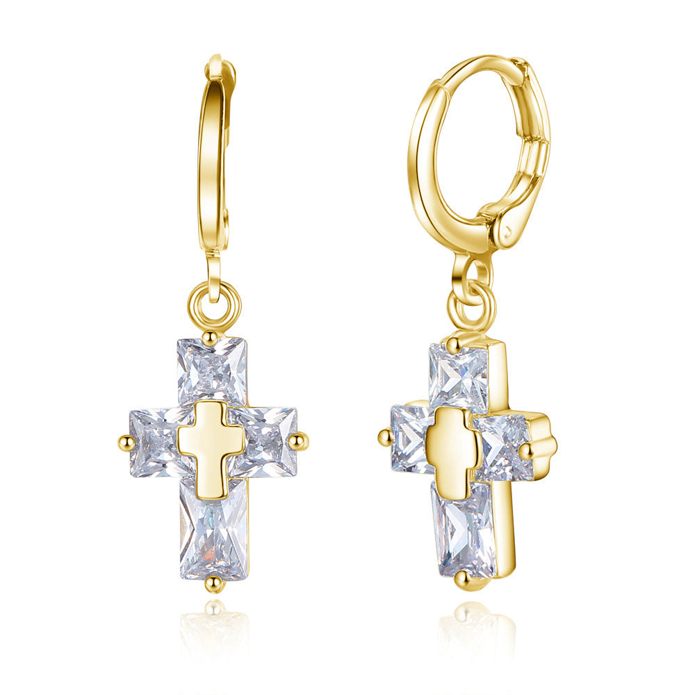 Fashion Cross Zircon Earrings-Jewearrings