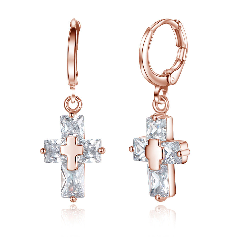 Fashion Cross Zircon Earrings-Jewearrings