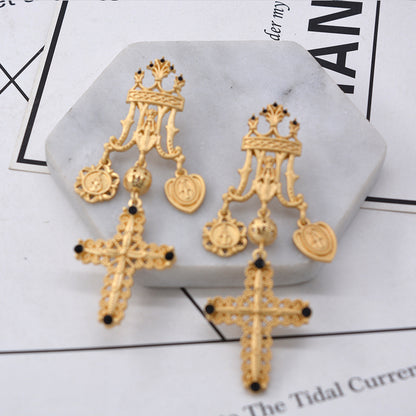 Women's Fashion Cross Cutout Exaggerated Earrings-Jewearrings