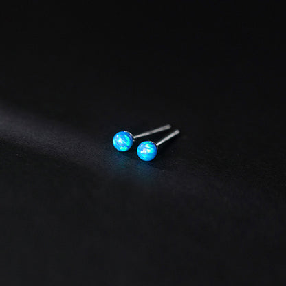 S925 Silver Round Synthetic Opal Stud Earrings-Jewearrings