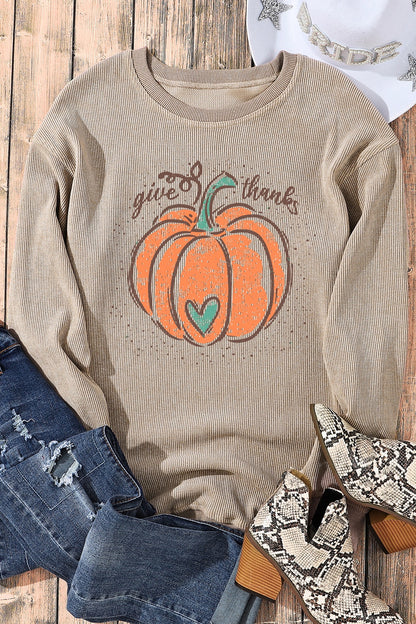 Pumpkin Graphic Round Neck Long Sleeve Sweatshirt-Jewearrings