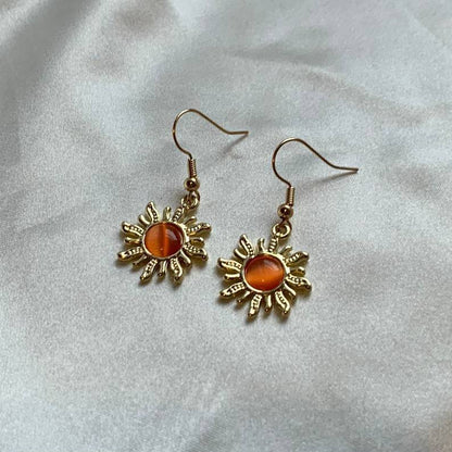 Retro Sunflower Opal And Gold Earrings-Jewearrings