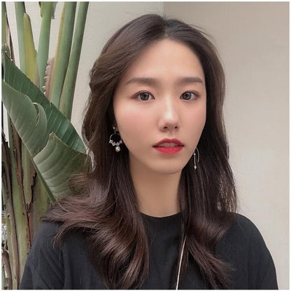 Smile to Warm Super Fairy Pearl Zircon Asymmetric Earrings Korean Temperament Long for Round Face Slender Ear Nails-Jewearrings