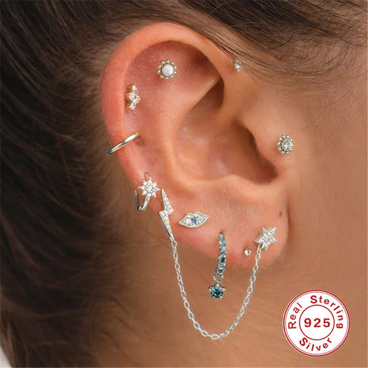 Sterling Silver Piercing Internal Thread Flat Head Body Auricle Piercing Ear Bone Stud Earrings Ear Studs-Jewearrings