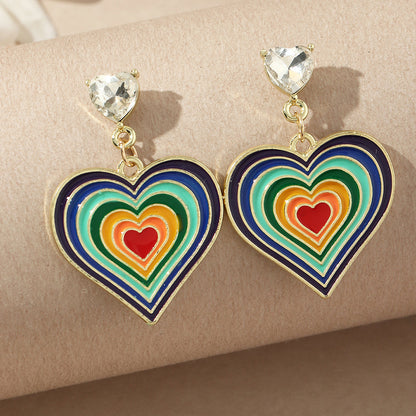 Retro Alloy Drop Nectarine Heart Girl Stud Earrings-Jewearrings