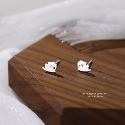 S999 Pure Silver Ghost Stud Earrings Female Niche Cartoon-Jewearrings