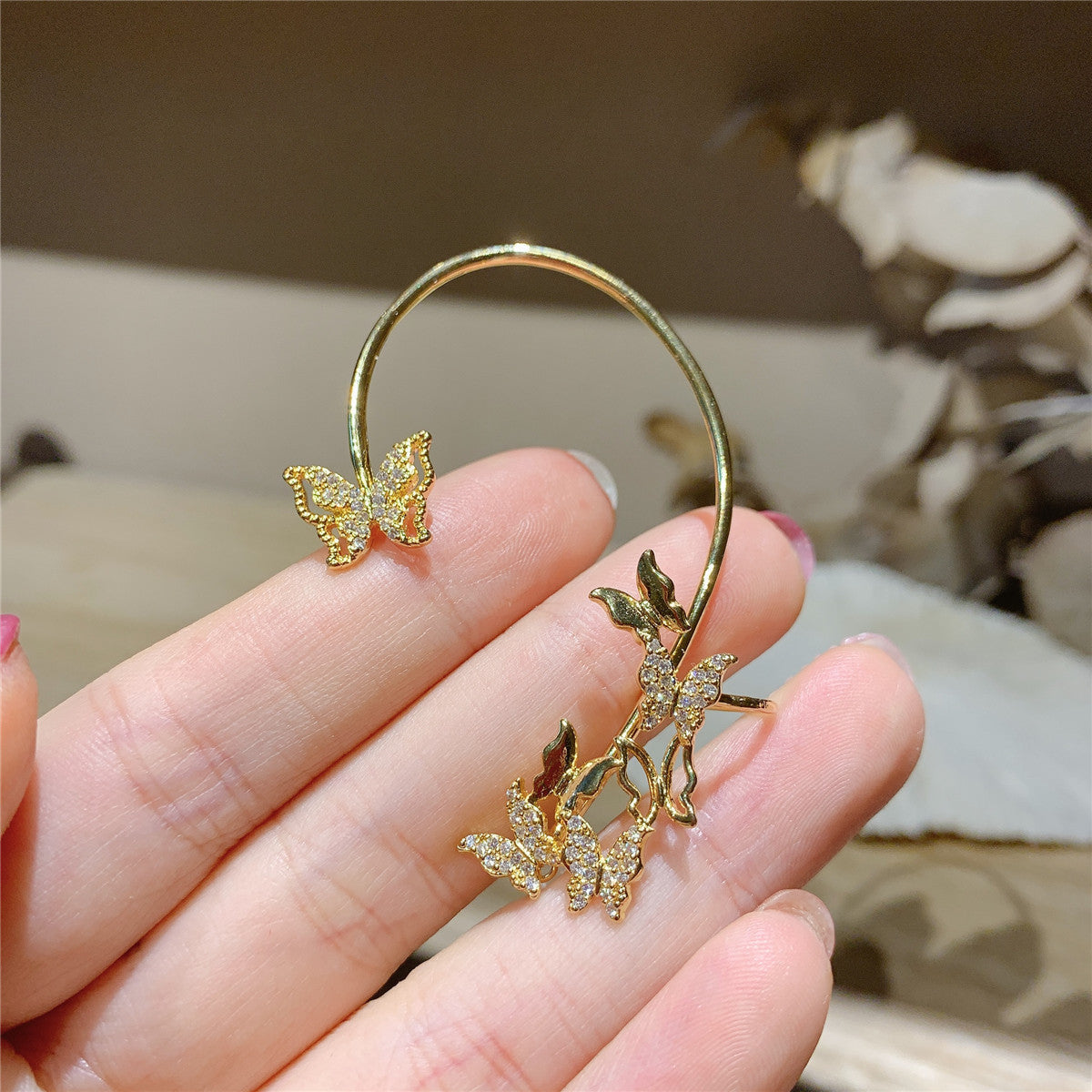 Ear Clip One Fairy Butterfly Shape Temperament Super Fairy Earrings High Sense Earrings-Jewearrings