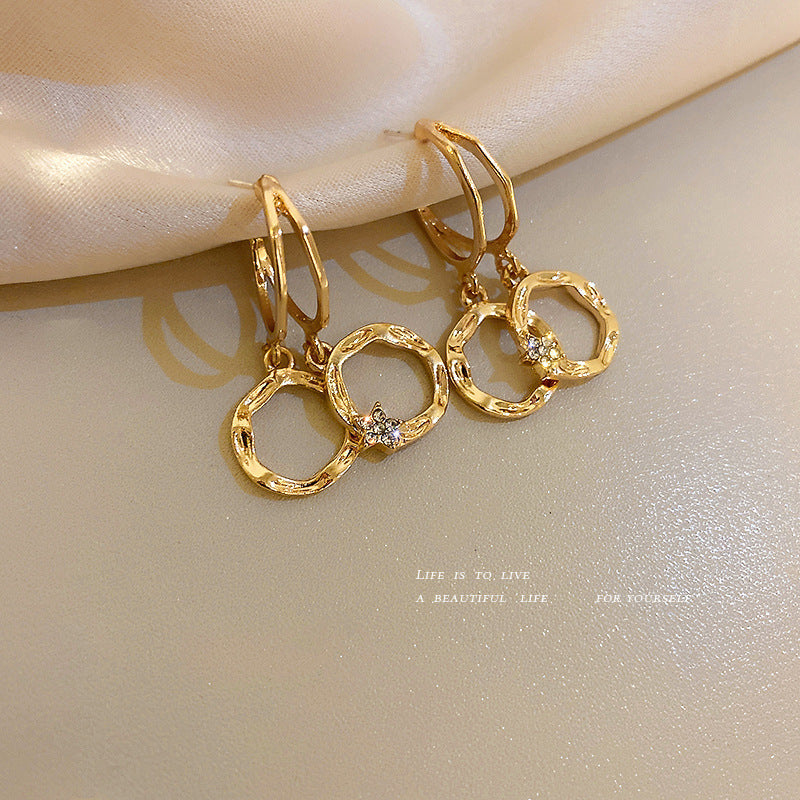 925 Silver Needle Diamond Five-pointed Star Circle Earrings Korea-Jewearrings