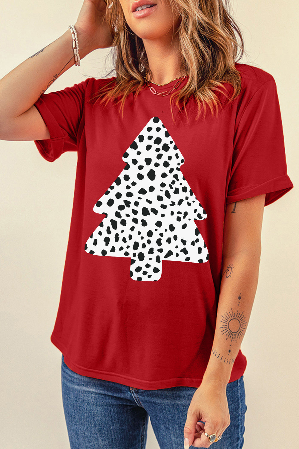 Christmas Tree Graphic Short Sleeve T-Shirt-Jewearrings