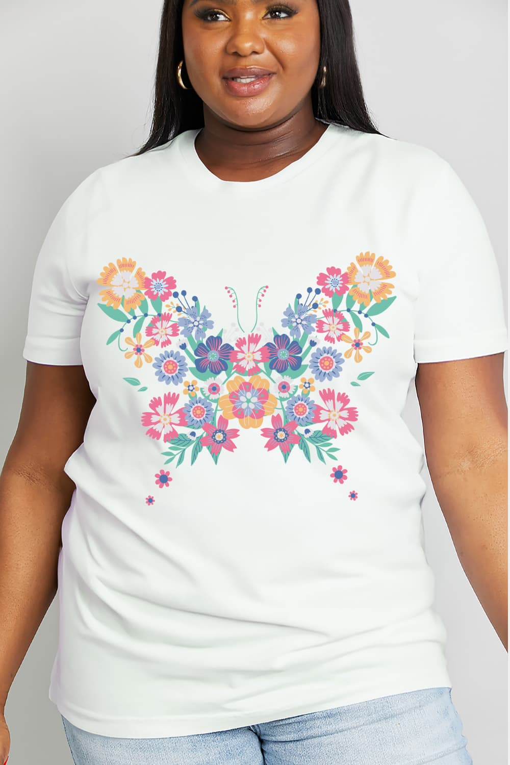 Simply Love Simply Love Full Size Flower Butterfly Graphic Cotton Tee-Jewearrings