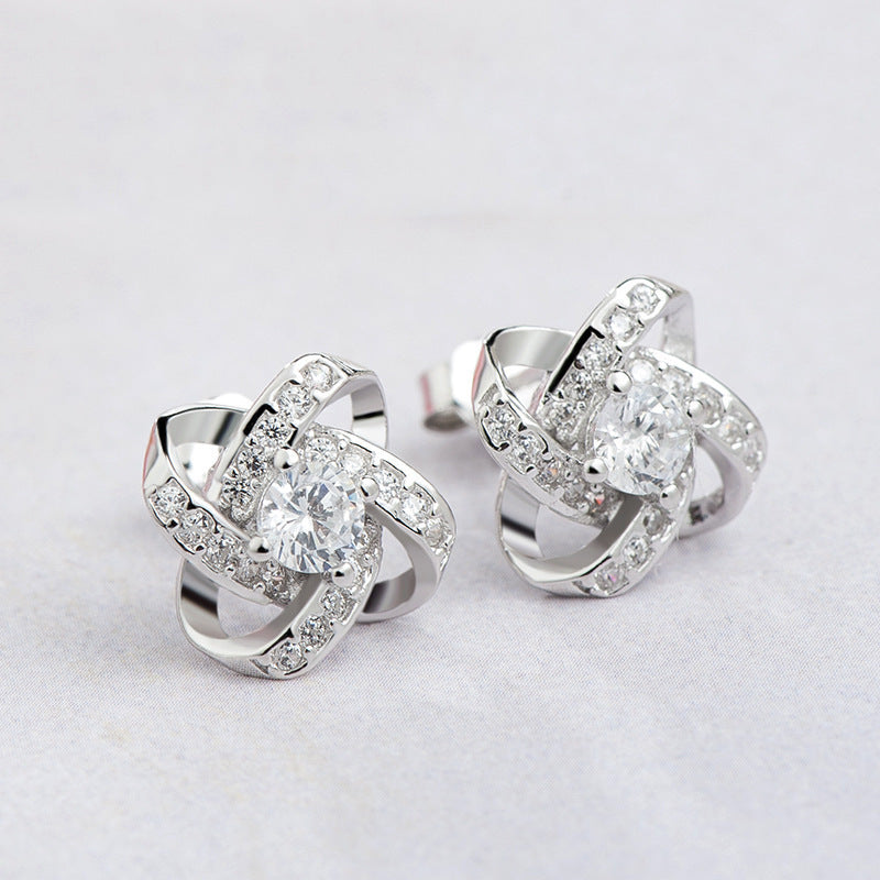 Silver Clover Stud Earrings Solid Color-Jewearrings