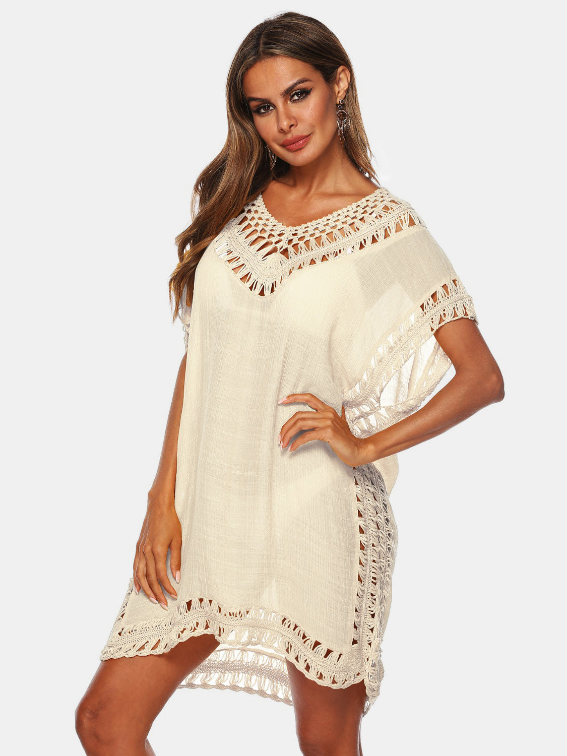 Cutout V-Neck Short Sleeve Cover-Up-Jewearrings