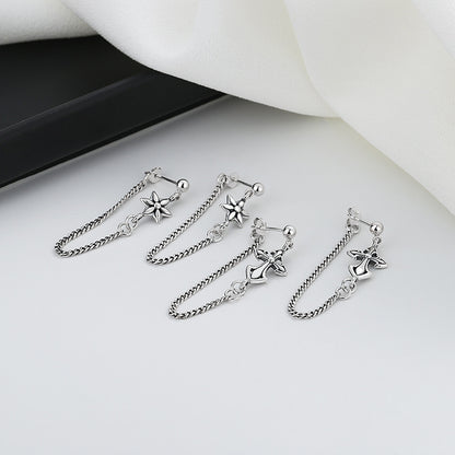 Sterling Silver Vintage Cross Chain Six-pointed Star Element Stud Earrings-Jewearrings