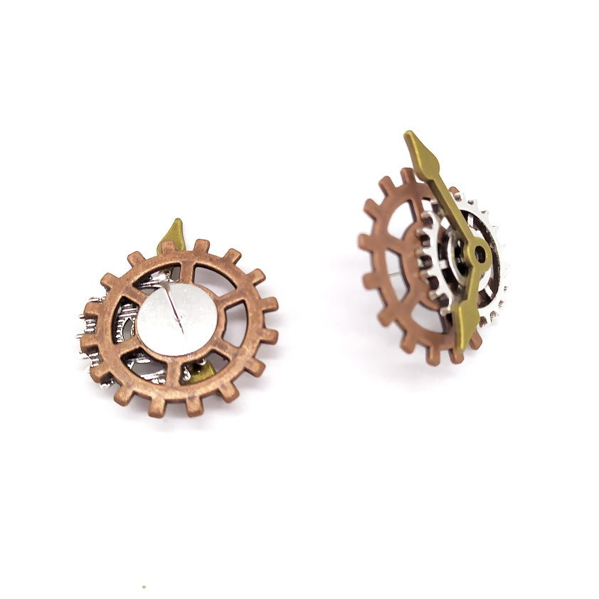 Retro Industrial Era Steampunk Mix And Match Gear Pointer Stud Earrings-Jewearrings