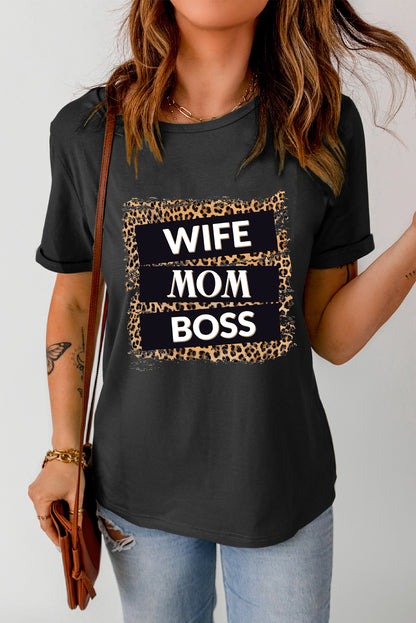 WIFE MOM BOSS Leopard Graphic Tee-Jewearrings