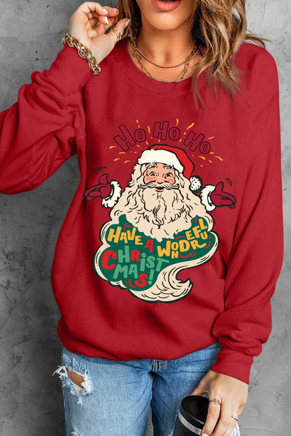 Santa Graphic Round Neck Long Sleeve Sweatshirt-Jewearrings