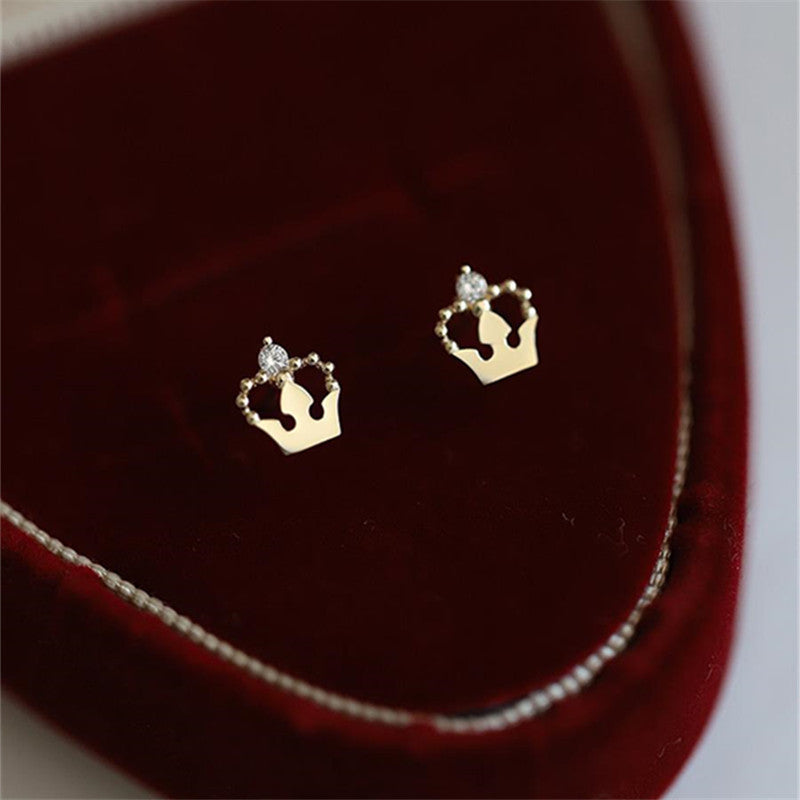 S925 Silver Plating 14K Gold Crowns Sterling Silver Stud Earrings-Jewearrings