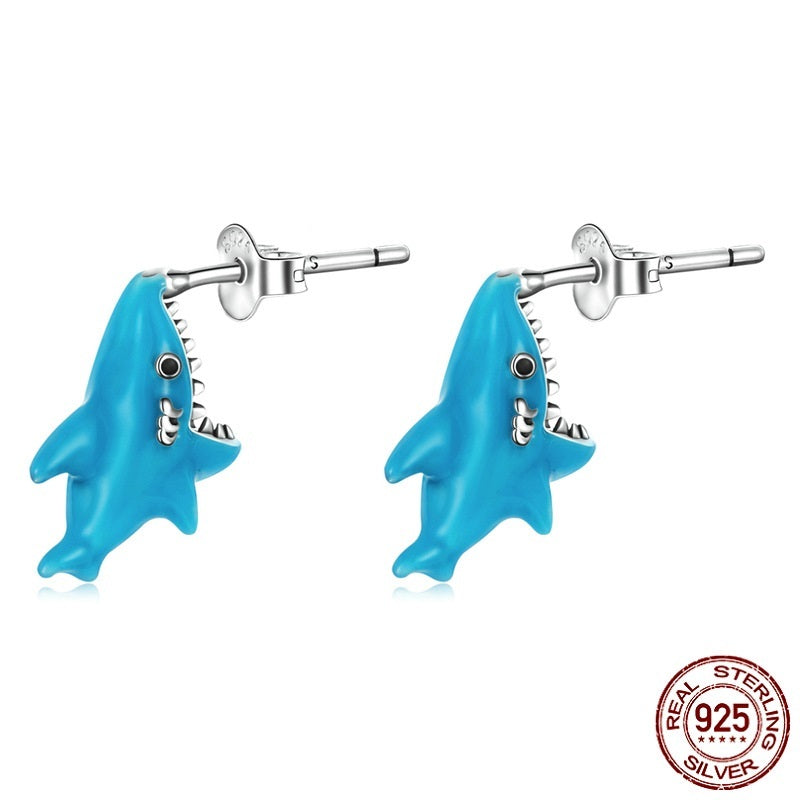 Fashion Little Shark Sterling Silver S925 Stud Earrings-Jewearrings