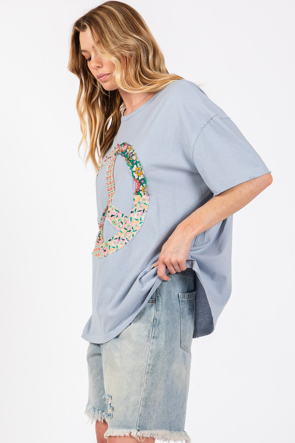 SAGE + FIG Peace Sign Round Neck Half Sleeve T-Shirt-Jewearrings