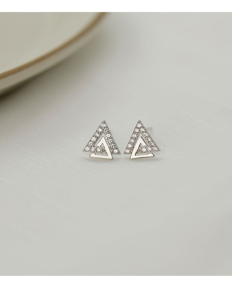 Zircon Inlaid Silver Double V Earrings Letters-Jewearrings