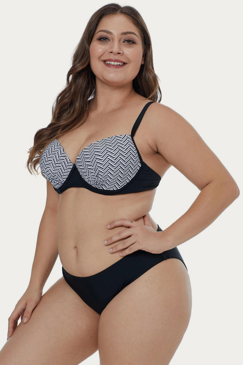 Waves Print Plus Size Bikini Set-Jewearrings