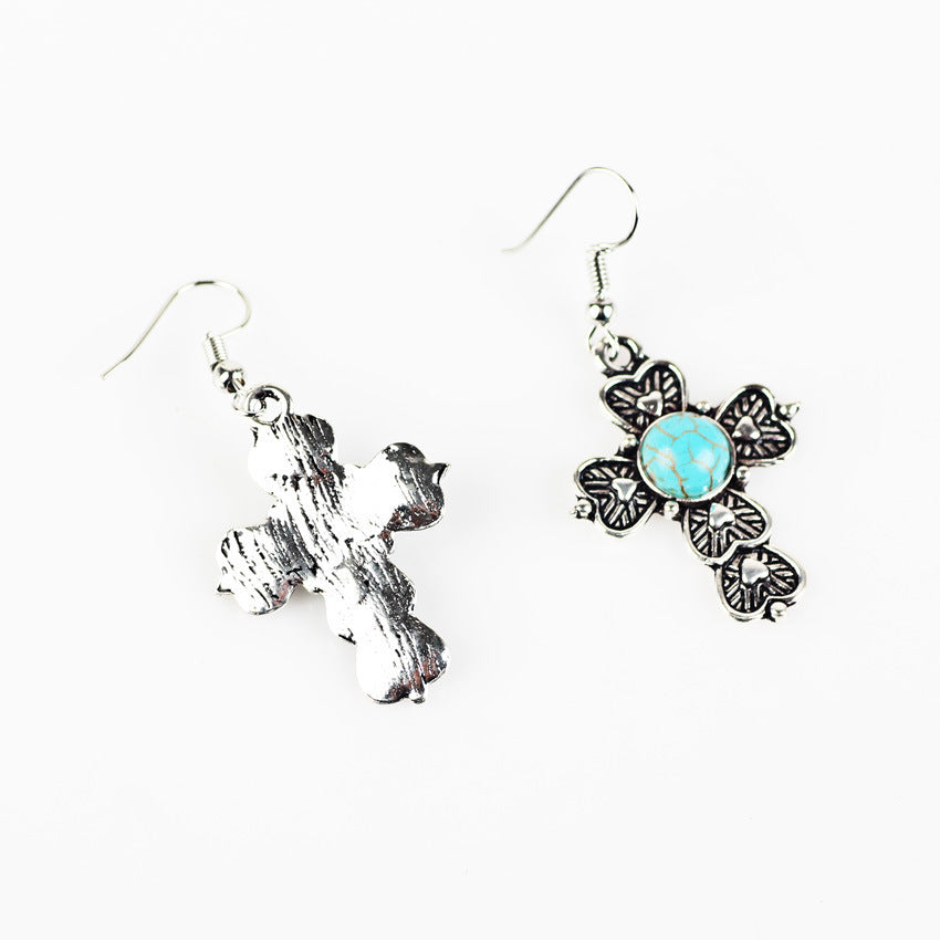 Vintage pattern cross earrings-Jewearrings