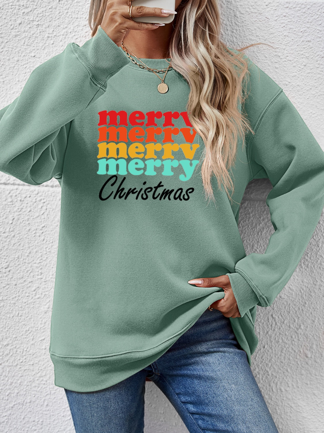 MERRY CHRISTMAS Graphic Long Sleeve Sweatshirt-Jewearrings