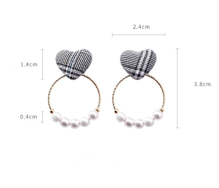 Wild Houndstooth Love Ear Studs Temperament Sweet Pearl Ring Geometric Earrings-Jewearrings